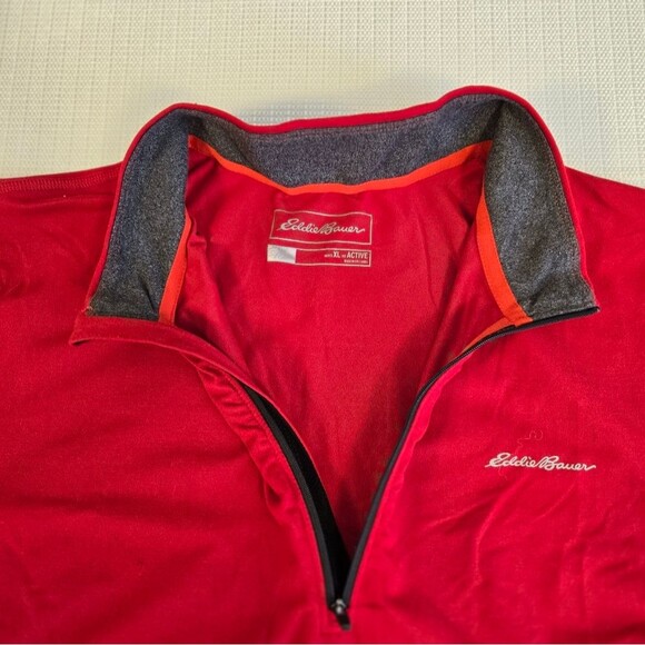 Eddie Bauer 1/4 Quarter Zip Collared Red Pullover Lightweight Mens X Large - Picture 6 of 12